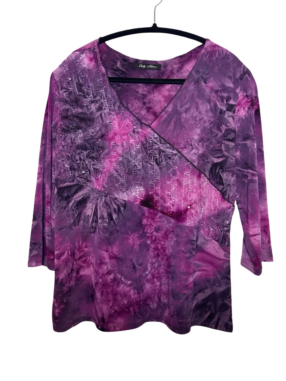 Only Nine Purple Tie-Dye Wrap-Style Long Sleeve Top